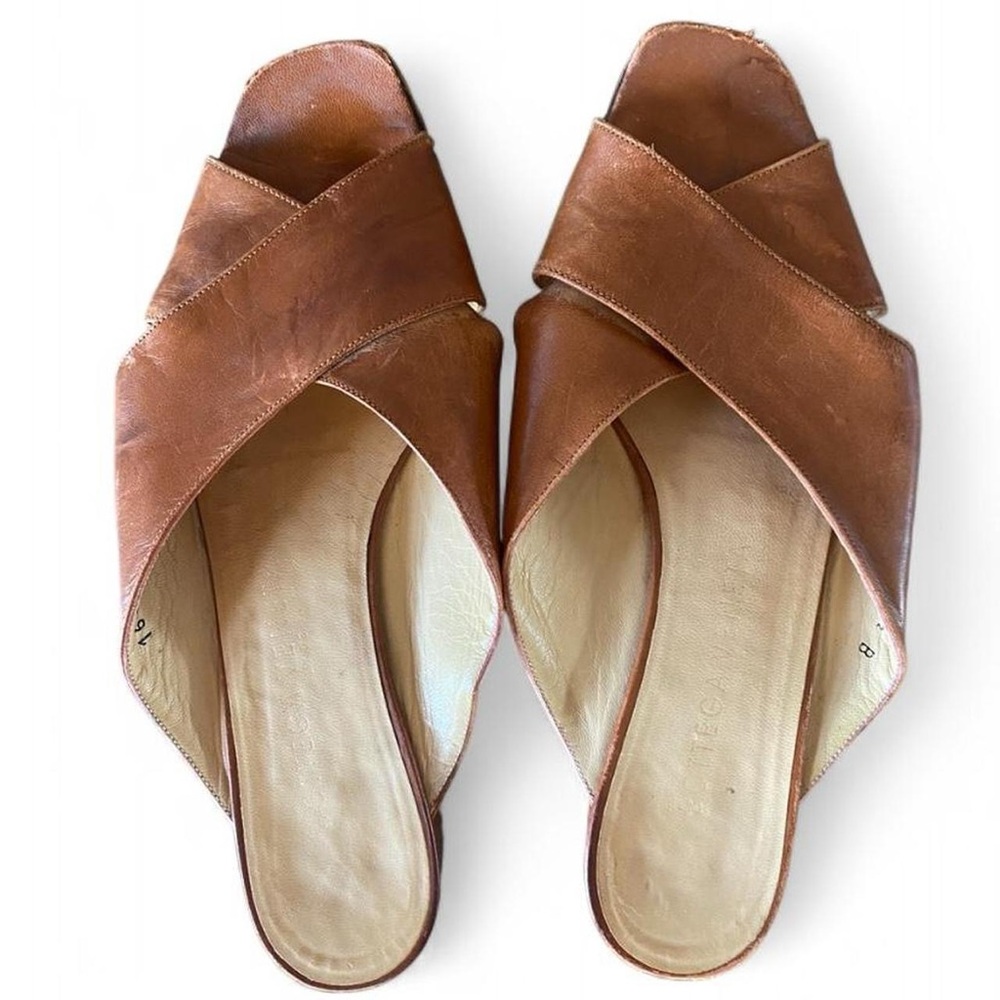 Bottega Veneta Brown Leather Cross Strap Mule Sandals